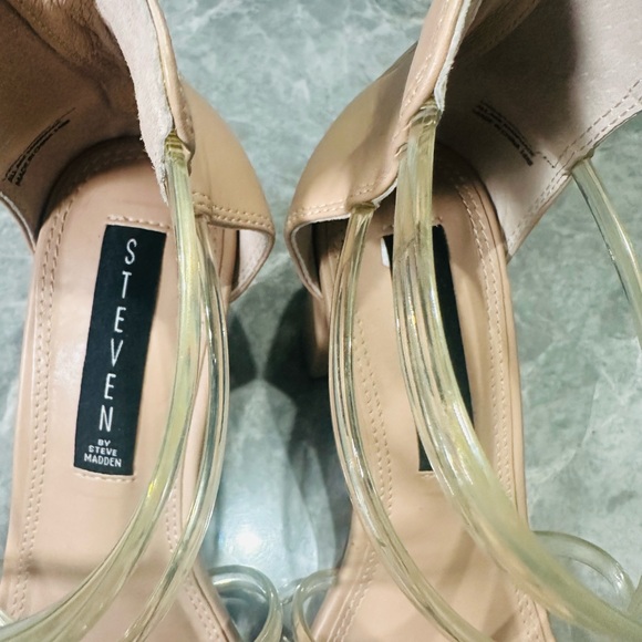 Steven Steve Madden High Heel Nude Chunky Clear Sandals Womens Size 7.5 - Picture 3 of 7